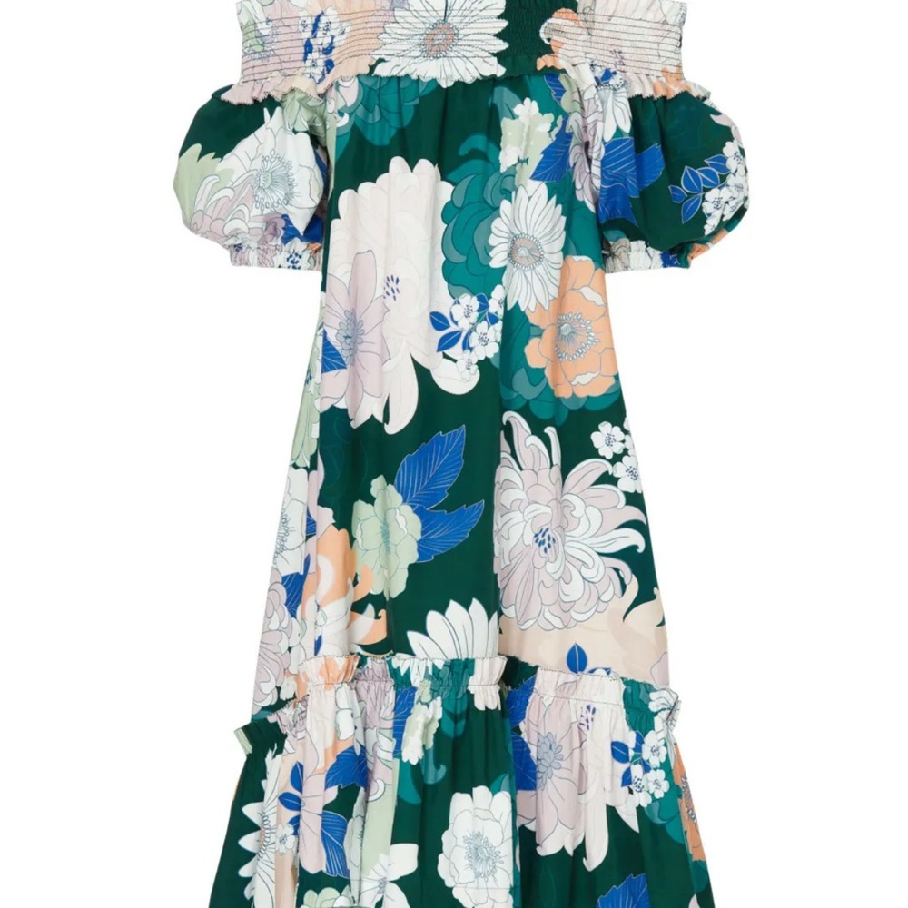 Cara Cara Floral Cotton Dress with Ruffle Hem And Pockets Xsmall RN#160240